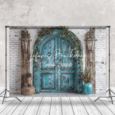 Lofaris Wooden Teal Arch Door Brick Wall Wedding Backdrop